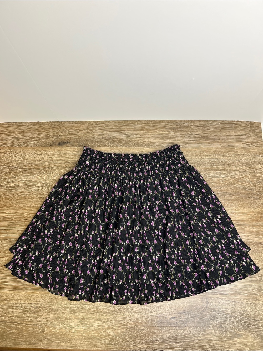 She + Sky Black Floral Pleated Mini Skirt Women’s Size Large
